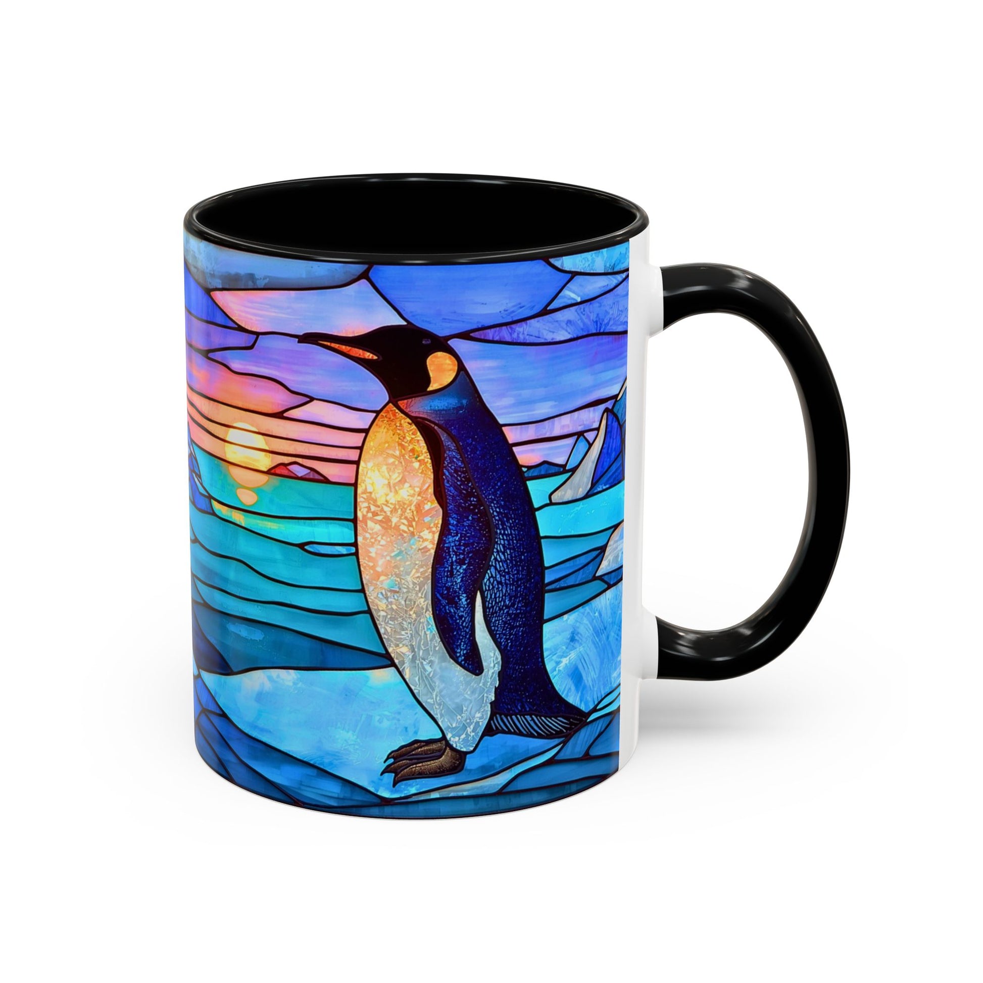 Mug with a penguin design on a colorful background