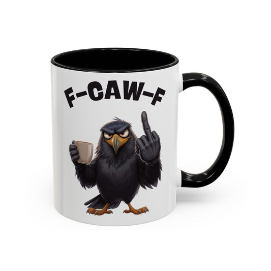 Mug with an eagle design and text 'F-CAW-F' on a white background