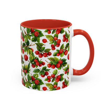 Mug with red berry pattern on a white background