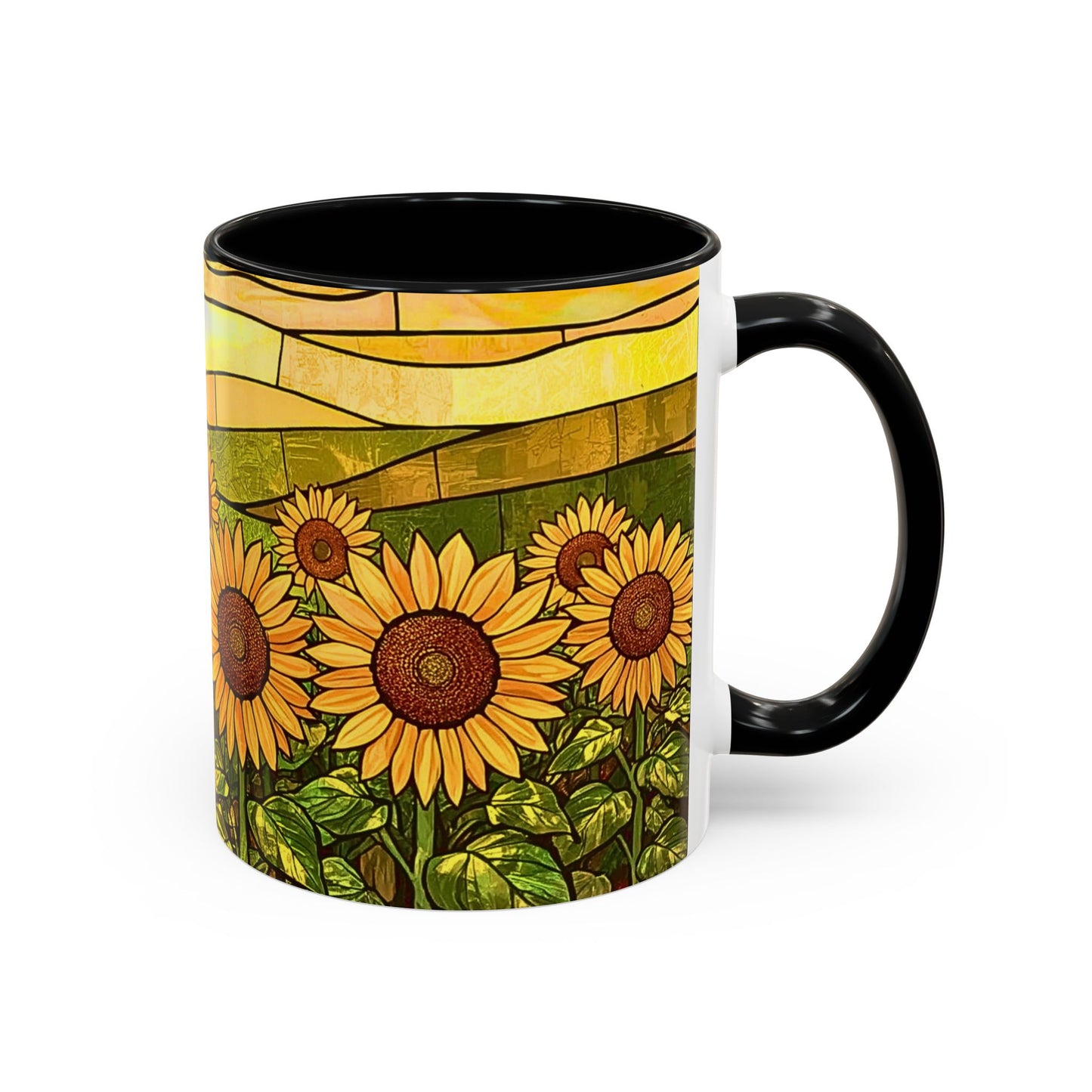 Mug with sunflower design on a white background