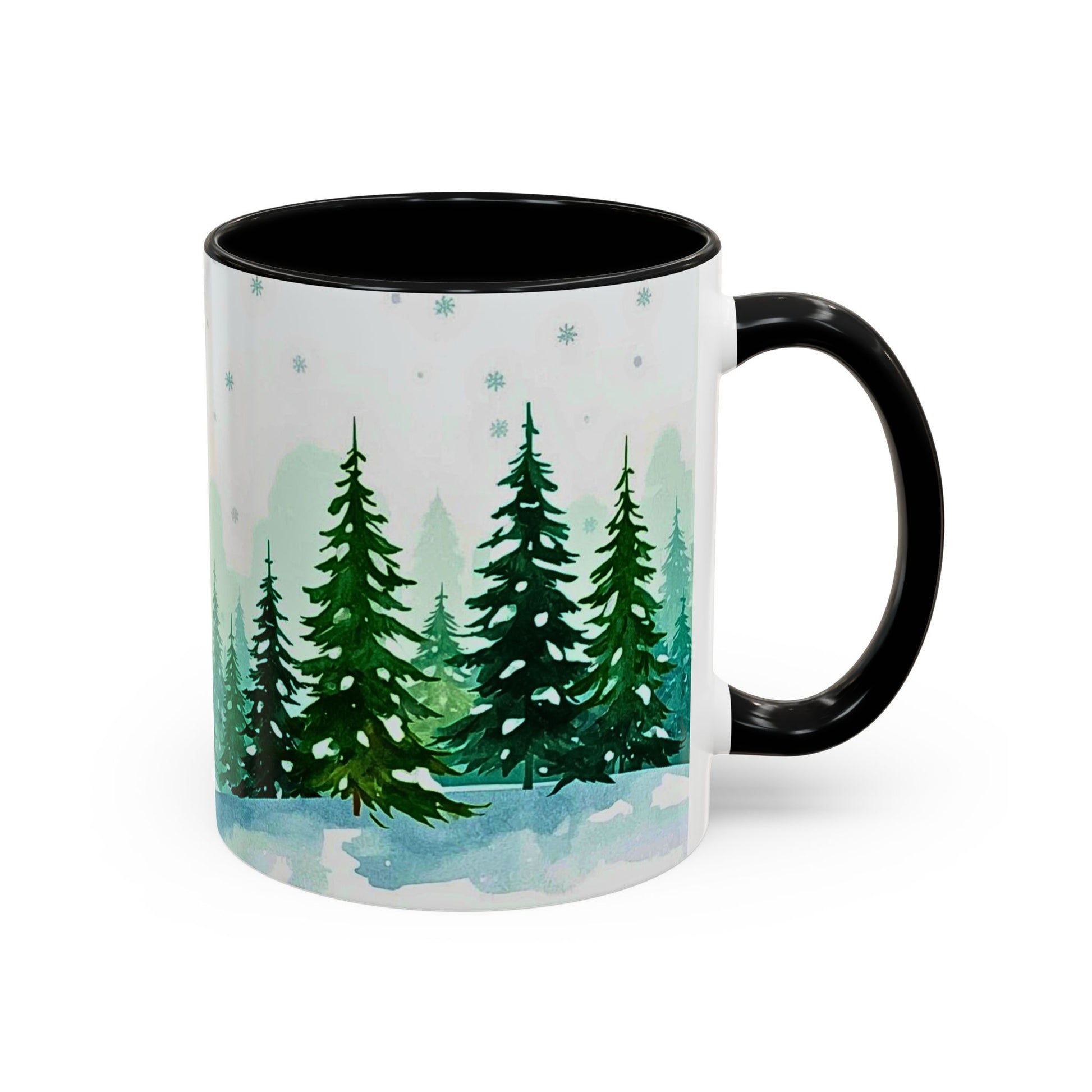 Mug with a winter forest design on a white background