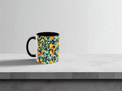 Mug with floral pattern on a gray surface