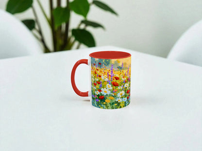 Mug with floral design on a white surface