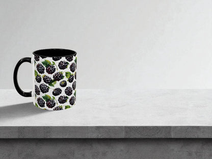 Mug with blackberry pattern on a white surface