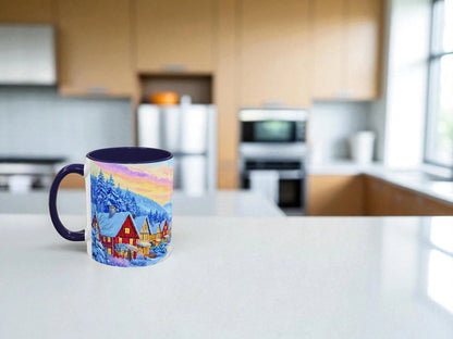 Mug with a scenic design on a kitchen counter