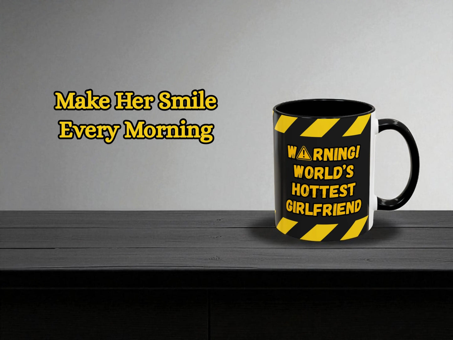 Mug with humorous text design on a gray background