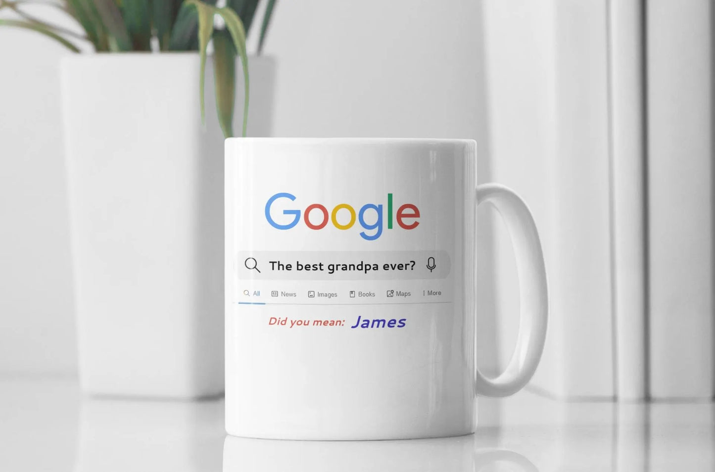 Mug with Google search bar design on a white surface