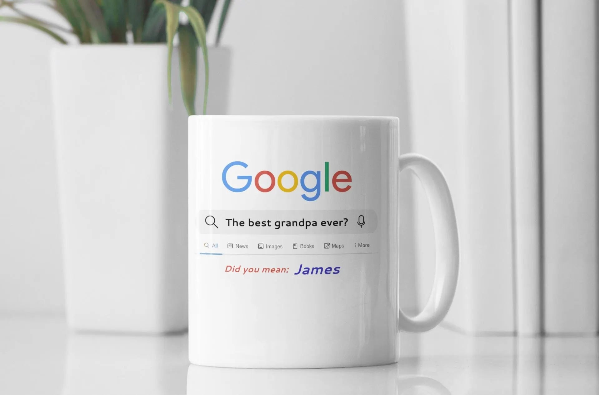 Mug with Google search bar design on a white surface