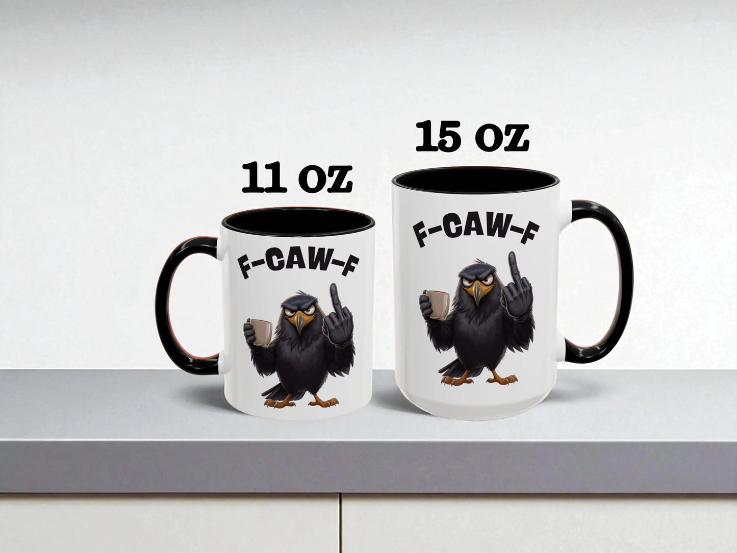 Two mugs with an eagle design and text on a white background