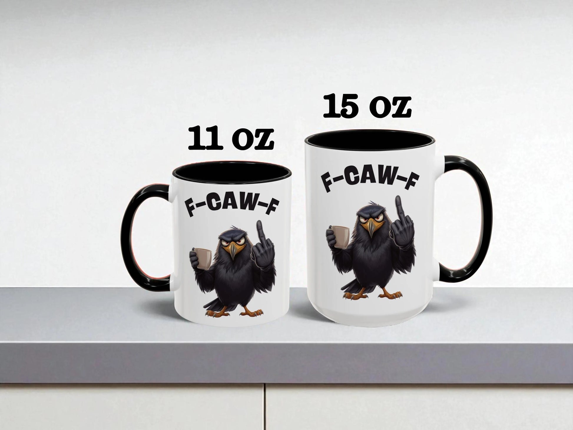 Two mugs with an eagle design and text on a white background