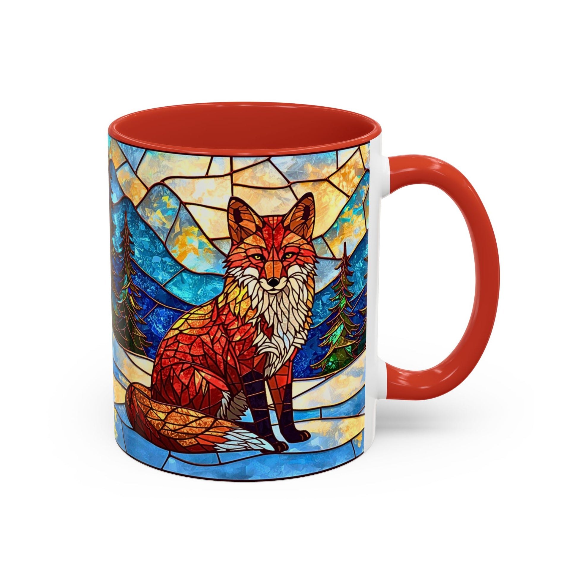 Mug with a fox design on a stained glass pattern
