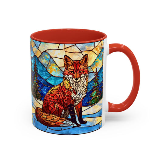 Mug with a fox design on a stained glass pattern