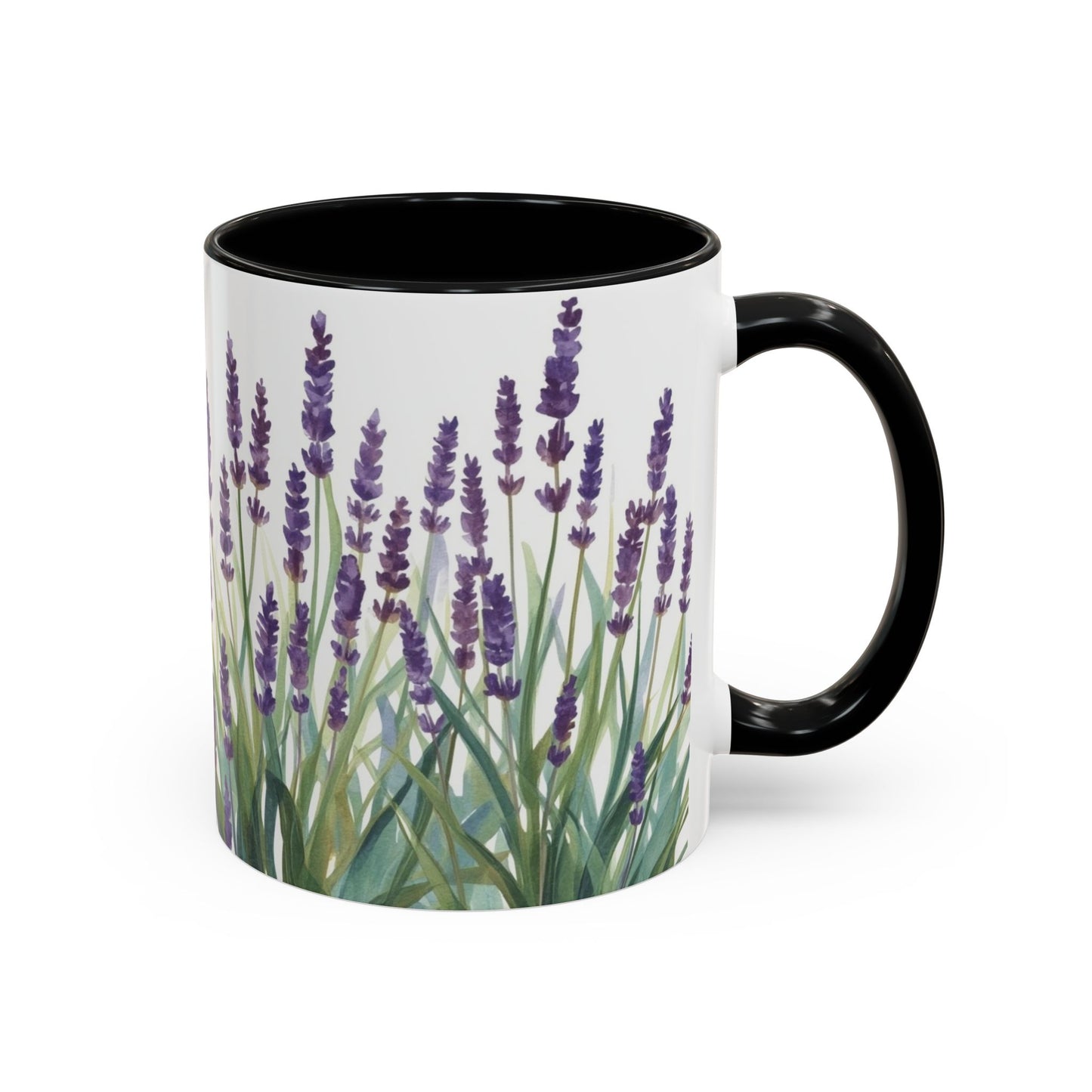 Mug with lavender design on a white background