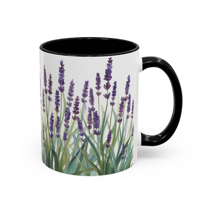 Mug with lavender design on a white background