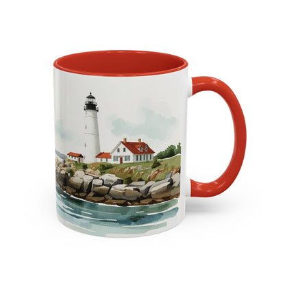 Mug with a lighthouse design on a white background
