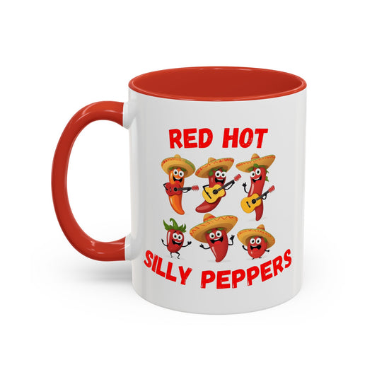 Red Hot Silly Peppers Ceramic Mug — Guitar Player Silly Mug Gift